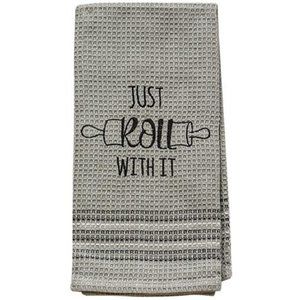 Gray Kitchen Towel with Rolling Pin Design